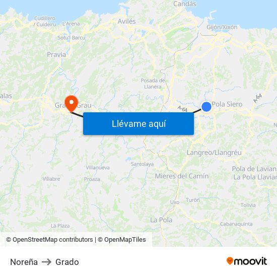 Noreña to Grado map