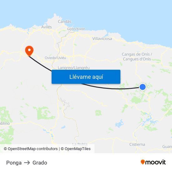 Ponga to Grado map