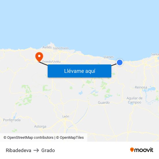 Ribadedeva to Grado map