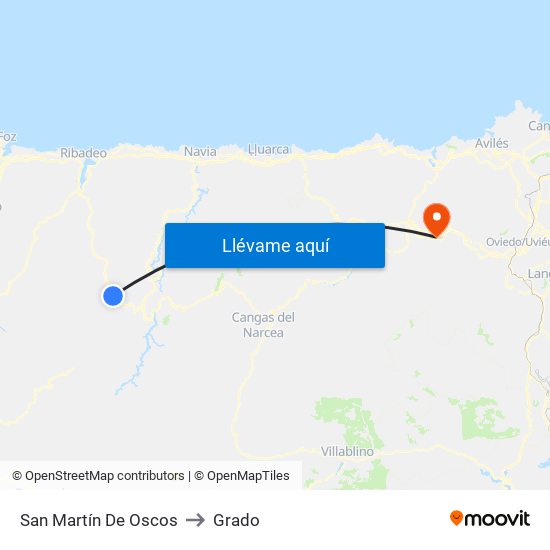 San Martín De Oscos to Grado map