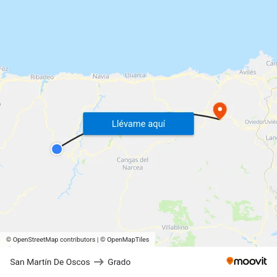San Martín De Oscos to Grado map