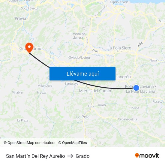 San Martín Del Rey Aurelio to Grado map