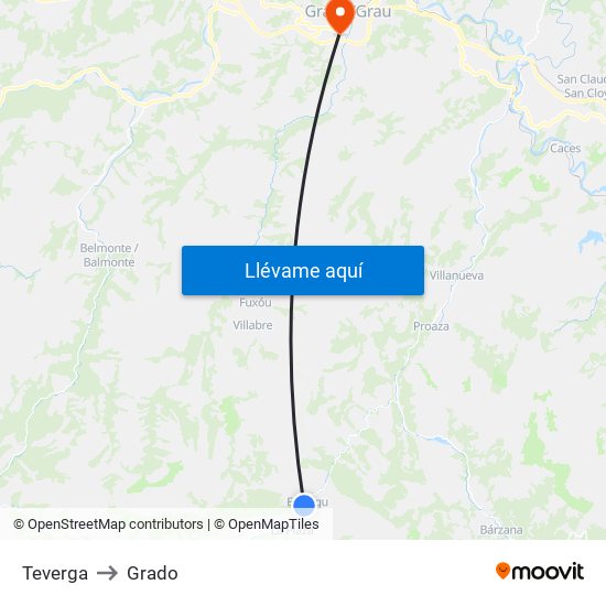 Teverga to Grado map