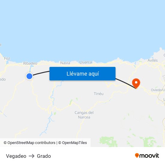 Vegadeo to Grado map