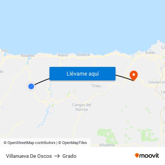 Villanueva De Oscos to Grado map