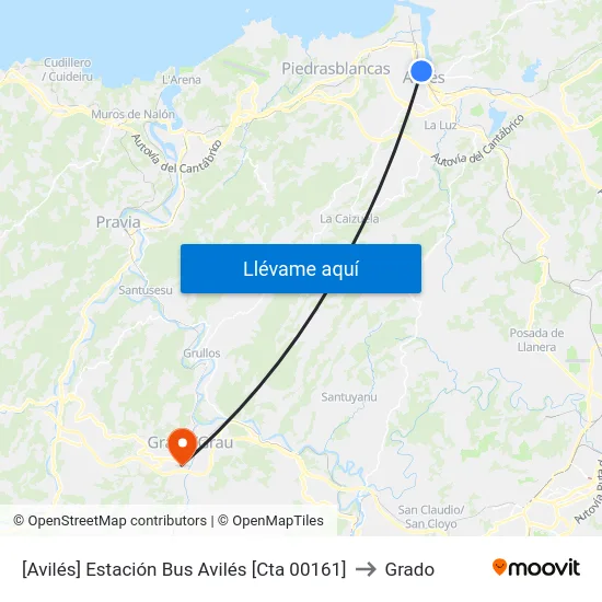 [Avilés]  Estación Bus Avilés [Cta 00161] to Grado map