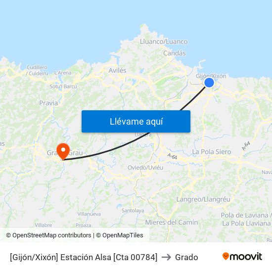 [Gijón/Xixón]  Estación Alsa [Cta 00784] to Grado map