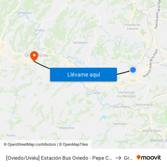 [Oviedo/Uviéu]  Estación Bus Oviedo - Pepe Cosmen [Cta 01549] to Grado map