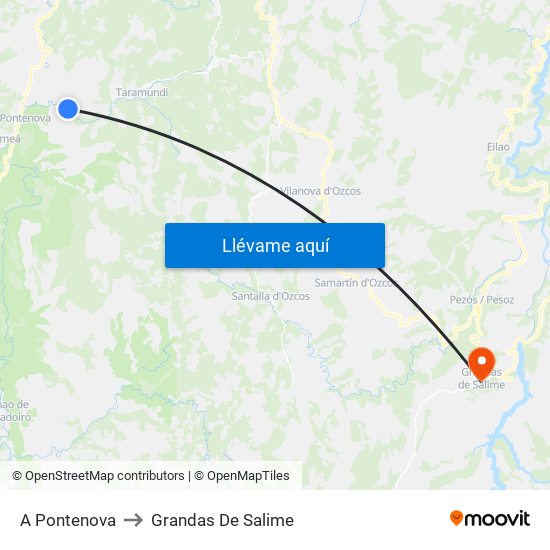 A Pontenova to Grandas De Salime map