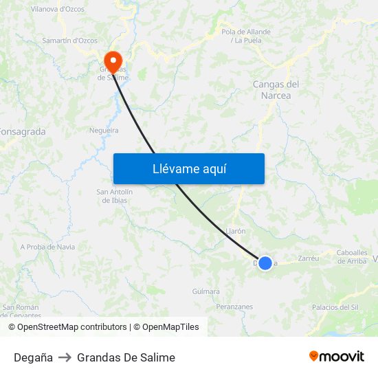 Degaña to Grandas De Salime map