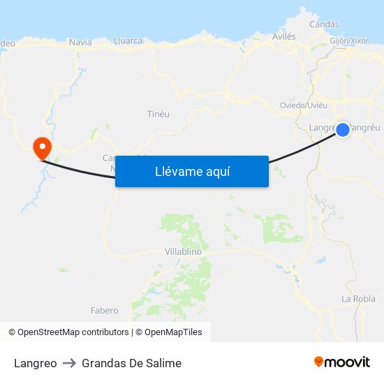 Langreo to Grandas De Salime map