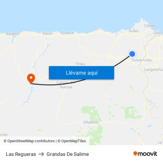 Las Regueras to Grandas De Salime map