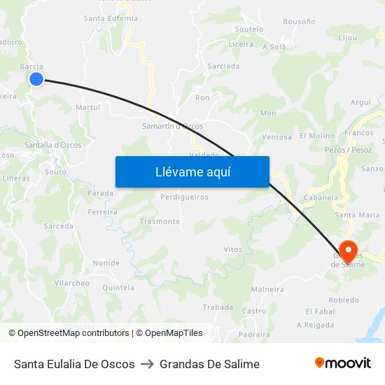 Santa Eulalia De Oscos to Grandas De Salime map