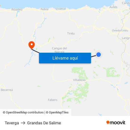 Teverga to Grandas De Salime map