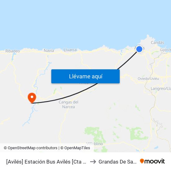 [Avilés]  Estación Bus Avilés [Cta 00161] to Grandas De Salime map