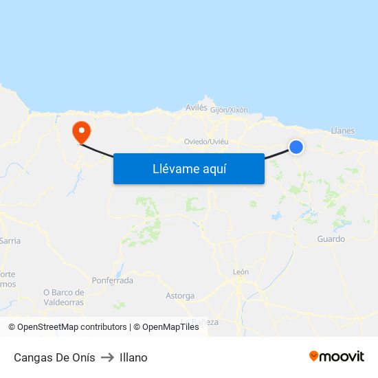 Cangas De Onís to Illano map
