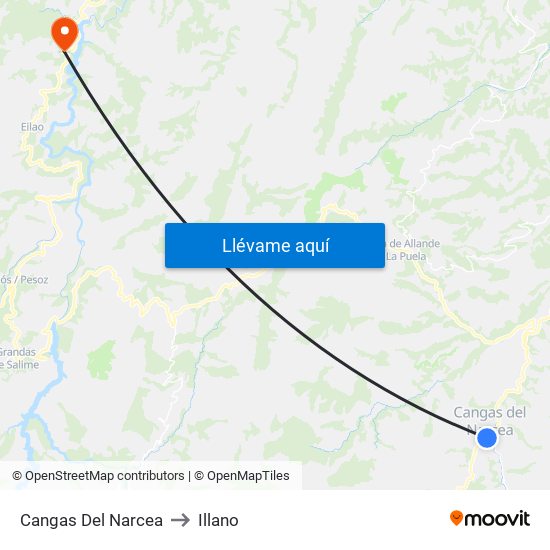 Cangas Del Narcea to Illano map