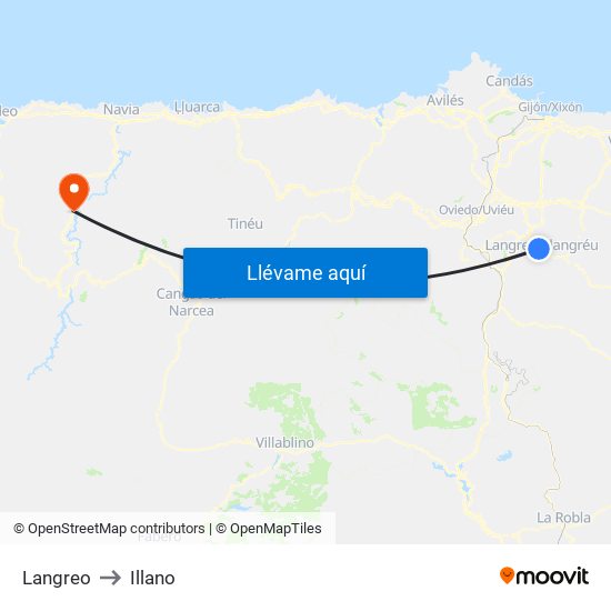 Langreo to Illano map