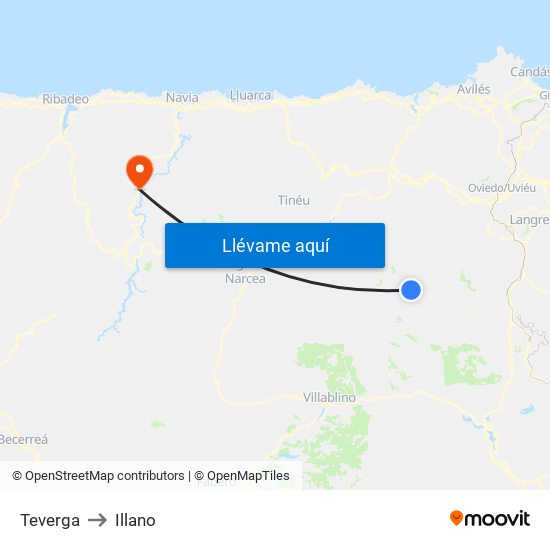 Teverga to Illano map