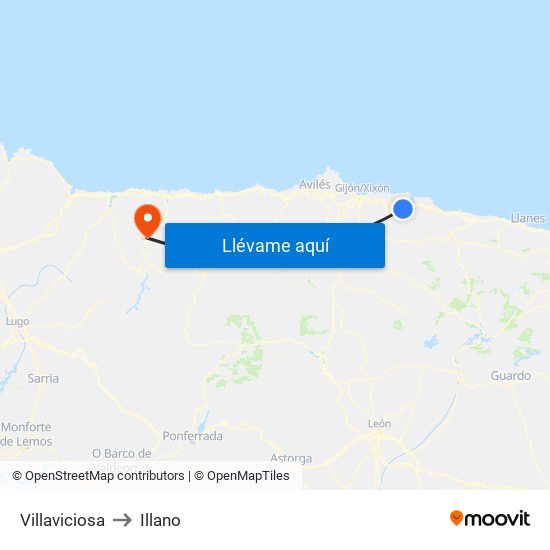 Villaviciosa to Illano map