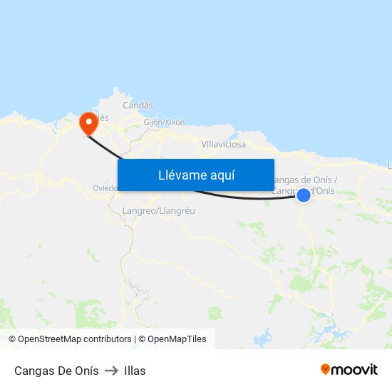 Cangas De Onís to Illas map