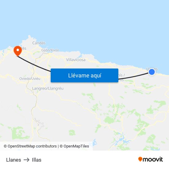 Llanes to Illas map