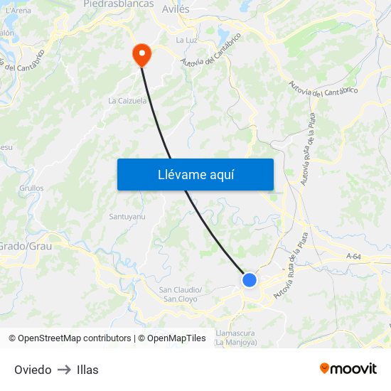 Oviedo to Illas map