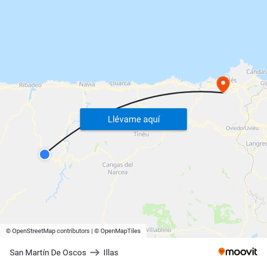 San Martín De Oscos to Illas map