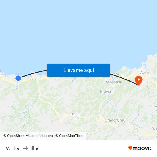 Valdés to Illas map