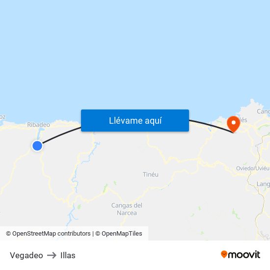 Vegadeo to Illas map