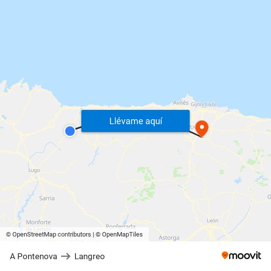A Pontenova to Langreo map