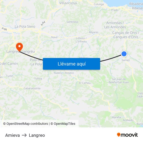 Amieva to Langreo map