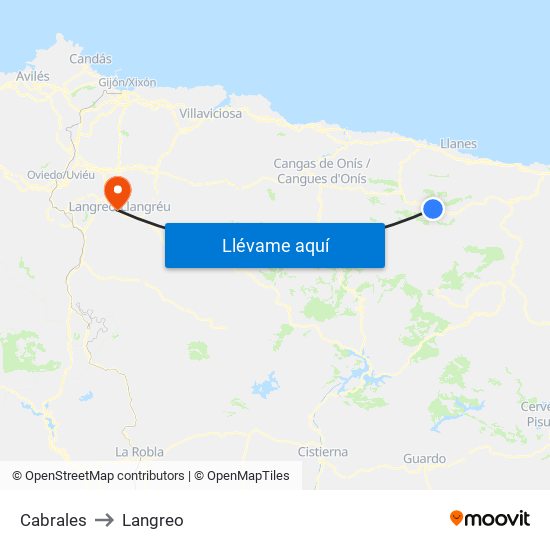 Cabrales to Langreo map