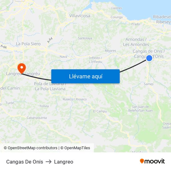 Cangas De Onís to Langreo map