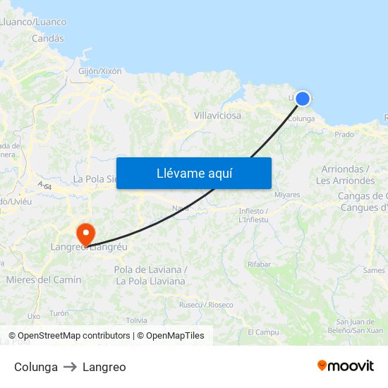 Colunga to Langreo map
