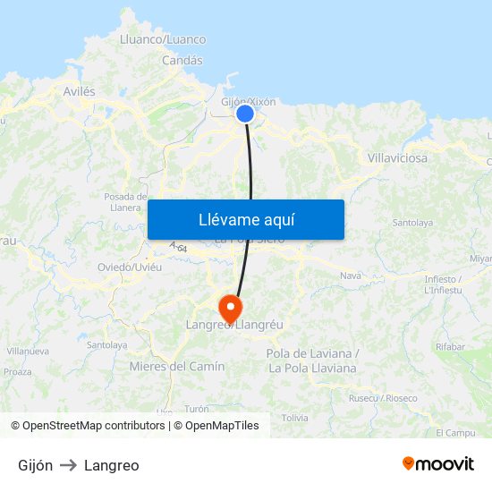 Gijón to Langreo map