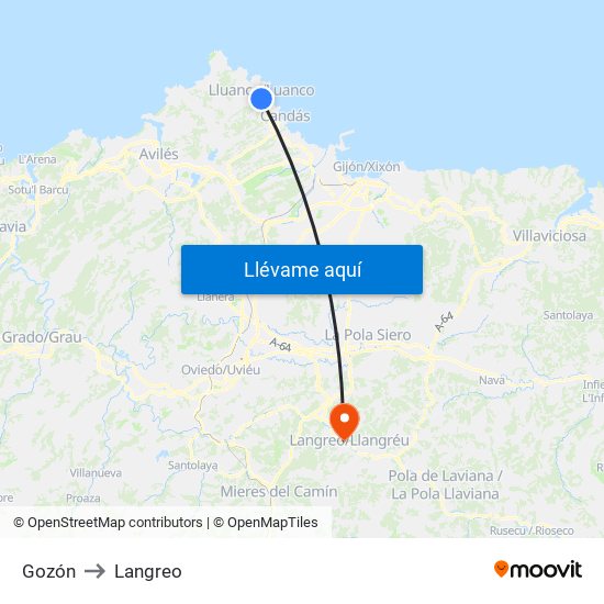 Gozón to Langreo map