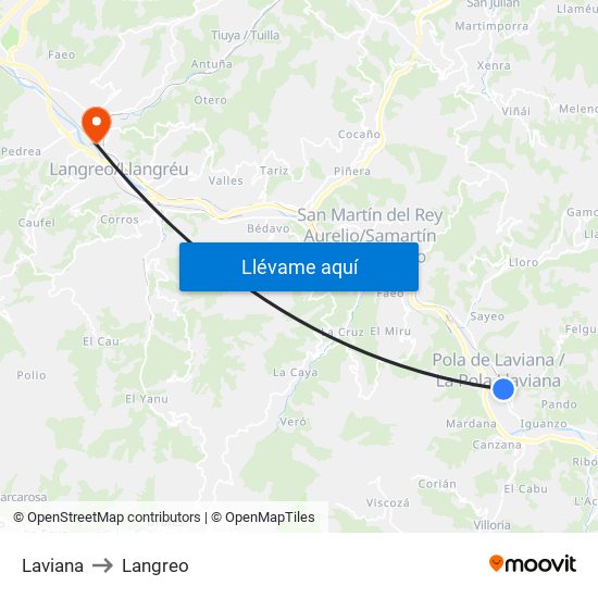 Laviana to Langreo map