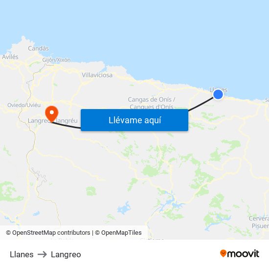 Llanes to Langreo map