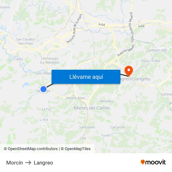 Morcín to Langreo map