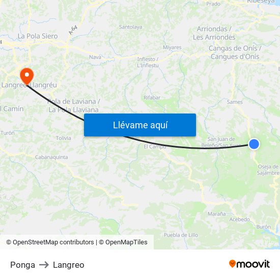 Ponga to Langreo map