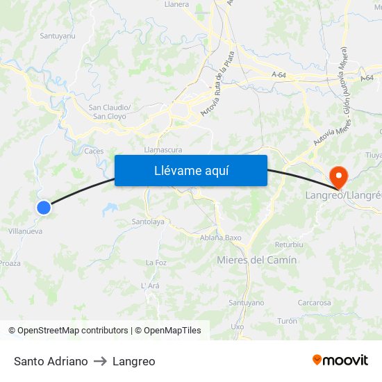 Santo Adriano to Langreo map