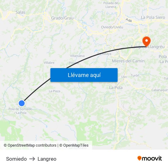 Somiedo to Langreo map