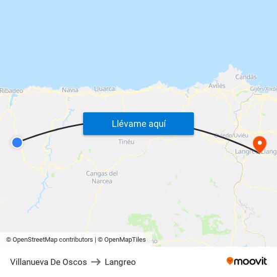 Villanueva De Oscos to Langreo map