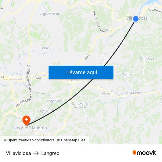 Villaviciosa to Langreo map