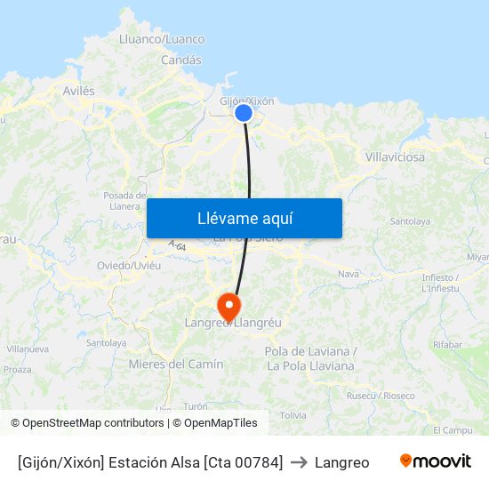 [Gijón/Xixón]  Estación Alsa [Cta 00784] to Langreo map