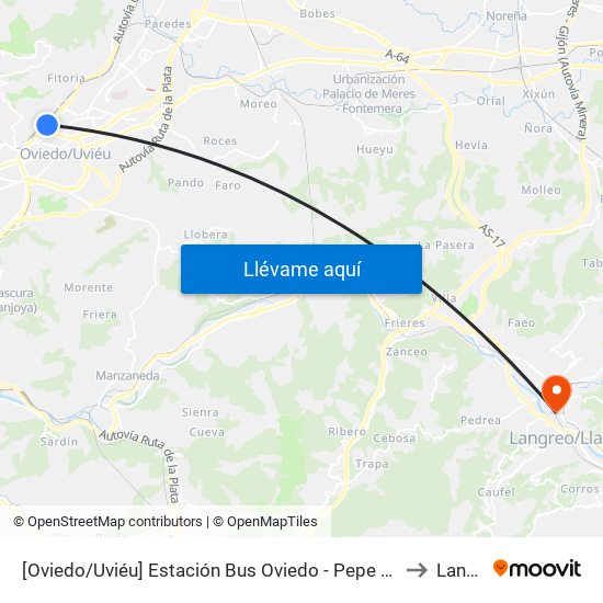 [Oviedo/Uviéu]  Estación Bus Oviedo - Pepe Cosmen [Cta 01549] to Langreo map