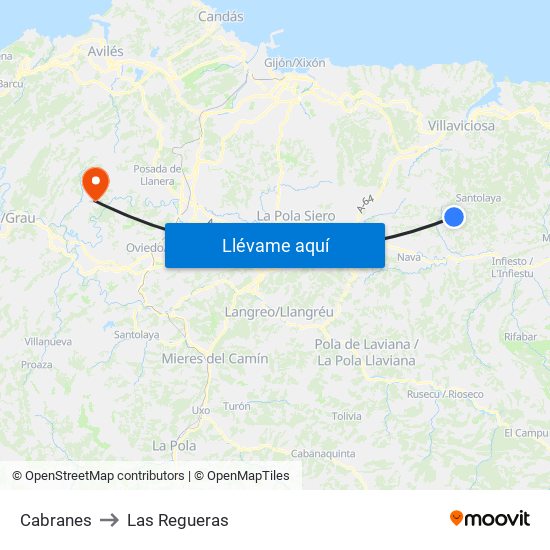 Cabranes to Las Regueras map