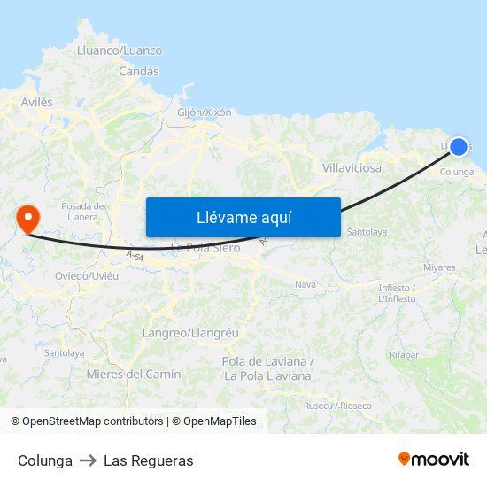 Colunga to Las Regueras map