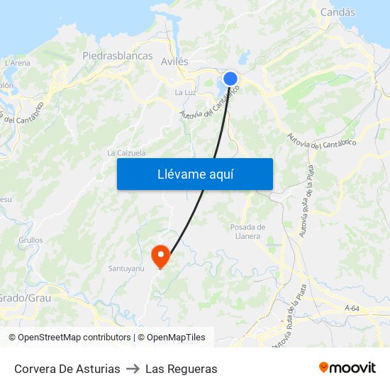 Corvera De Asturias to Las Regueras map